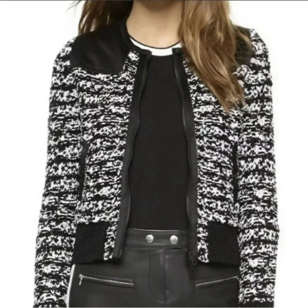 Rag & Bone Viola Black And White Ribbon Knit Sweater Jacket Zipper - Picture 4 of 15